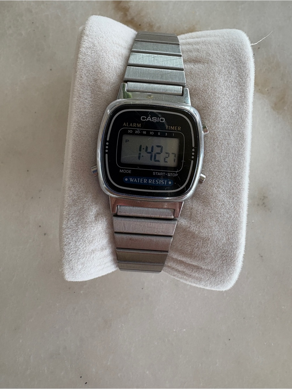 Casio Silver Stainless Steel Digital Watch with Black Dial